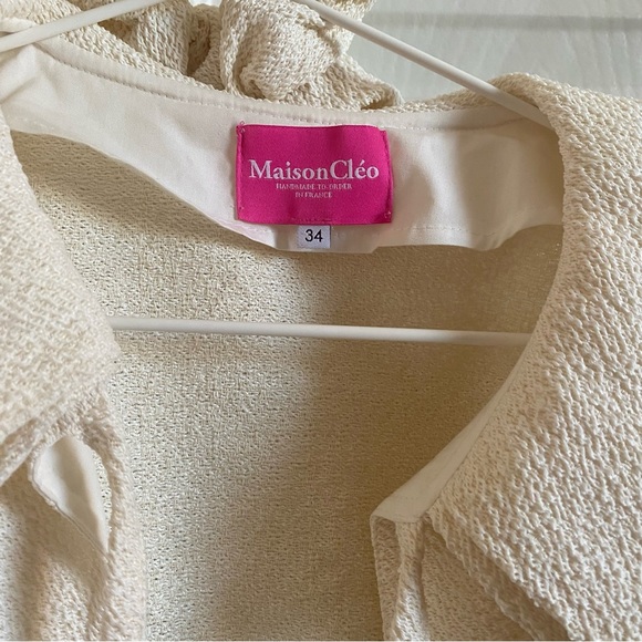 Maison Cleo Cream Textured Pilgrim Cropped Bow Blouse - Picture 2 of 4